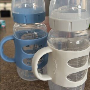 Dr. Brown's Baby Bottles with Handles - Blue and White
